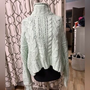 Anthropologie Mint Cable Knit Turtleneck Sweater